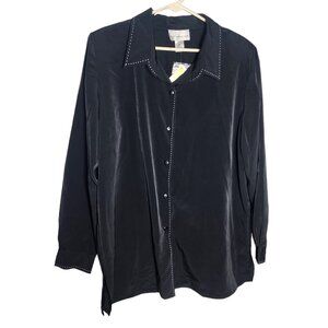 Susan Graver QVC Blouse XL Black Button Up Shirt New